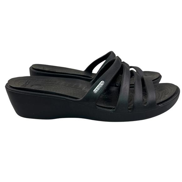 Crocs Rhonda Wedge Sandal Women's Size 9 Heel Slip On Black Relaxed Fit NWT - Picture 7 of 7